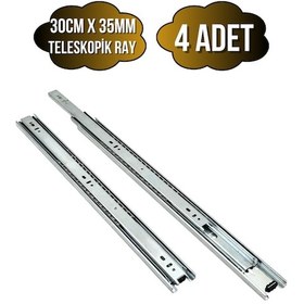 Resim Teleskobik 35mm Çekmece Ray Bilyeli Mobilya Dolap Rayı 30cm 35mm 4 Takım Krom Çok Renkli 