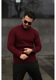 Resim Martino Butik Unisex Balıkçı Yaka Triko Bordo Kazak Bordo 