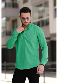 Resim Zareh Slim Fit Kırınkıl Desen Yarım Pat Hakim Yaka Erkek Gömlek 001 