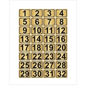 Resim Metal Kapı,masa,dolap Numarası 3,5cmx5cm Dikdörtgen 32 Adet (1…32) Altın Renk Metal 
