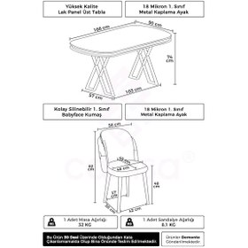Resim Canisa Zae Serisi 90x168 Lak Panel Beyaz Mermer Masa Krom Ayak Masa Takımı Ve 6 Siyah Sandalye Rampla Gri Masa Siyah Sandalye 