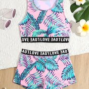 Resim Kızlar için Rahat ve Moda İki Parçalı Baskılı Mayo Bikini Takımı 