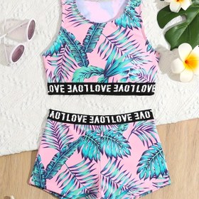 Resim Kızlar için Rahat ve Moda İki Parçalı Baskılı Mayo Bikini Takımı 