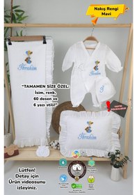 Resim Gros Shop Müslin Yeni Doğan 4katlı Organik %100pamuk Kişiye Özgü Nakışlı Hastane Çıkış Seti-ayıcık Model Beyaz 