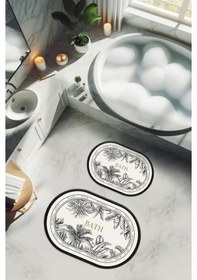 Resim Yıkanabilir Kaymaz Tabanlı Modern Desenli 2'li Banyo Paspas Takımı Obps0003 Renkli 