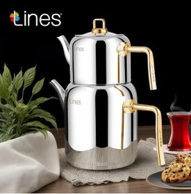 Resim Lines Mercan Metal Kulp Paslanmaz Çelik Çaydanlık Bej 