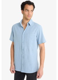 Resim Defacto Slim Fit Dar Kesim Polo Yaka Kısa Kollu Gömlek F6343ax25aube299 Mavi-be299 