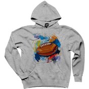 Resim Amerikan Futbol Topu Gri Kapşonlu Sweatshirt Hoodie Gri 