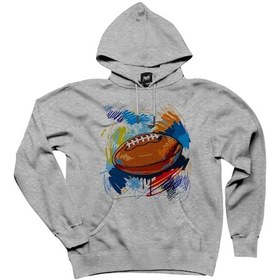 Resim Amerikan Futbol Topu Gri Kapşonlu Sweatshirt Hoodie Gri 