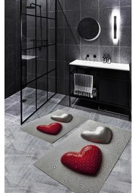Resim Gri Kaymaz Taban Kalp Banyo Paspası Bp-3 çok renkli 