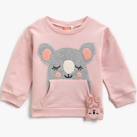 Resim Kız Bebek Pamuklu Kanguru Cepli Hayvan Figürü İşlemeli Sweatshirt 