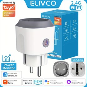 Resim 1pc Elivco WiFi Akıllı Priz, Avrupa Standardı, Uygulama ve Ses Kontrolü via Google Asistan/Alexa, Güç İzleme, Su Geçirmez Olmayan, Flush Mount, 110V/220V Uyumlu, Pil Yok, Wi-Fi Etkin 