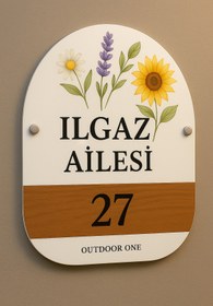 Resim Outdoor One Kişiye Özel Ayçiçeği Kapı İsimliği | Yazılı Pleksi Apartman & Site Tabelası 27×35 cm 
