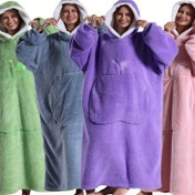 Resim Glam Stil Ters Çevirilebilir Flanell Kapüşonlu Sabahlık, Uzatılmış Elma Cebi, %100 Polyester, Yalnızca El Yıkama, 200-250gsm, Sıcak Rüzgar Geçirmez Ev İçinde ve Dışında Çiftler İçin Esansiyel Battaniye TV Atış 