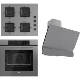 Resim Ferre Flowart Serisi Gri Ankastre Set SS208 - QBL63CPR - D082 