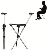 Resim Koltuklu Şemsiye, Koltuklu Yürüyüş Çubuğu, Koltuk Kapasitesi 99.79KG, Ayarlanabilir Yükseklik 89.92cm, Katlanabilir Hafif Taşınabilir Tabure Yetişkinler ve Yaşlılar için Kampçılık ve Yürüyüş için. 