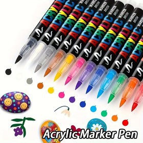 Resim 12 Renkli Akrilik Boya Kalemleri - Cam, Ahşap, Taş, Seramik, Kumaşlar, Metal ve Tuval için Kolay Kullanım, Profesyonel Sanatçılara Uygun 
