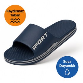 Resim meko aksesuar Erkek Kaydırmaz Taban Suya Dayanıklı Plastik Sport Baskılı Ev ve Banyo Terliği 