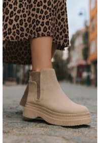 Resim Kadın Süet Lastikli Detaylı Şık Kadın Bootie Bej 