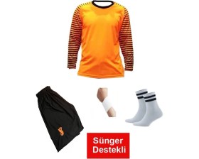 Resim Kaleci Çocuk Forması Turuncu Omuz Kol Sünger Destekli 4 Parça Forma Şort Çorap Bileklik Hediye 