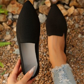 Resim Kadınların Nefes Alabilen Örgü Bale Pabuçları - Hafif Rahat Yürüyüş Ayakkabıları, Sivri Burunlu, Siyah, Sivri Burunlu Pabuçlar|Slipon Rahatlık|Kumaş Üst ve Astar, Kauçuk Taban, Rahat Yürüyüş Ayakkabıları | Rahat Stil Ayakkabılar | Dayanıklı İnşaat 