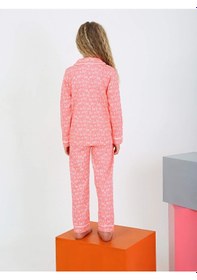 Resim Düğmeli Kız Uzun Kollu 'hoho' Model Pijama Takımı Pembe 