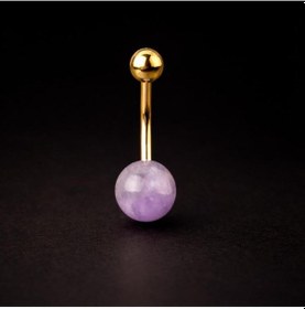 Resim 8 Mm Ametis Taşlı Göbek Piercingi Doğal Taşlı Göbek Piercingi Altın - Lacivert 