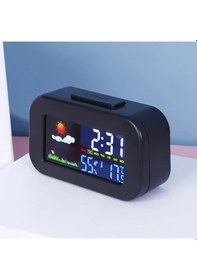 Resim Willowhaven Siyah Dijital Termometre Modern Elektronik Akıllı Termostat Saati Renkli Ekran Nem Sıcaklık Ölçer 