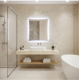 Resim 70x100 Cm Modern Led Banyo Aynası Dokunmatik, Dim Edilebilir, 6500k Beyaz Işık Beyaz 