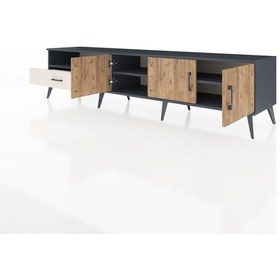 Resim Hyperion Tv Ünitesi 3 Raflı Tek Çekmeceli 3 Kapaklı 220x44x51 Antrasit-çam/aytaşı Atlas Çam/aytası - Antrasıt 