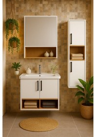 Resim Dmz Home Concept Legna 65 Cm Beyaz-ahşap Renkli Mdf, Seramik Lava Beyaz - Meşe 