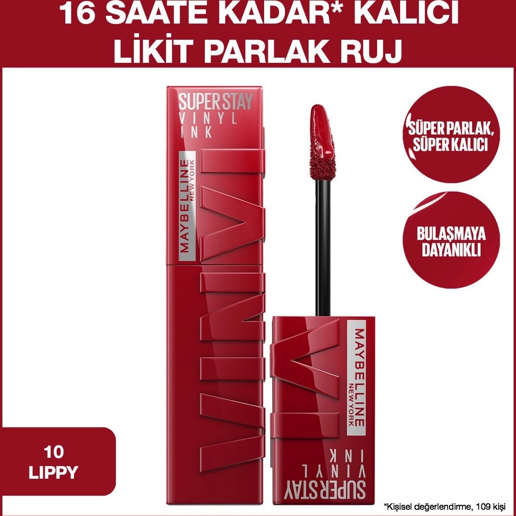 Maybelline New York Super Stay Vinyl Ink Kalıcı Likit Parlak Ruj 10 Lippy Fiyatı ve Özelliklerı - Badem