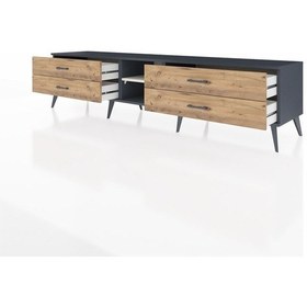 Resim Hyperion Tv Ünitesi Tek Raflı 4 Çekmeceli 220x44x51 Antrasit-aytaşı/çam Aytası/atlas Çam - Antrasıt 