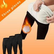 Resim Üçlü Erkek Ultra Kalın Termal Kompozit Polar Uzun Pantolon, Yüksek Belli Elastik Bant, Dar Kesim, Örme Kumaş, Düz Renk, Sportif Tasarım, Rahat Stil, Yetişkinler İçin Uygun, Sonbahar Ve Kış İçin Sıcak Pantolon. 