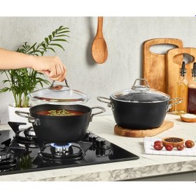 Resim Dark Granit Derin Tencere Cam Kapaklı Yanmaz Yapışmaz Titanyum Kaplama - 26 Cm 