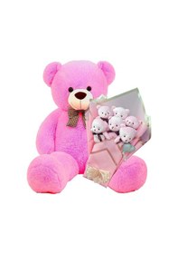 Resim Sevimli 90 Cm Peluş Ayı İle Pembe Konsept Romantik Peluş Ayıcık Buketi Fuşya 