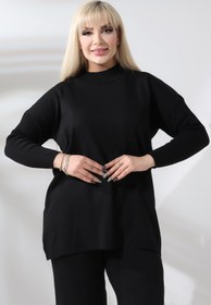 Resim MJORA Siyah Yarım Balıkçı Yaka İnce Triko Büyük Beden Kazak 