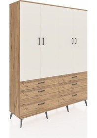 Resim Hyperion Gardrop 8 Raflı 6 Çekmeceli 4 Kapaklı 176x44x221 Çam-aytaşı/çam Beyaz 