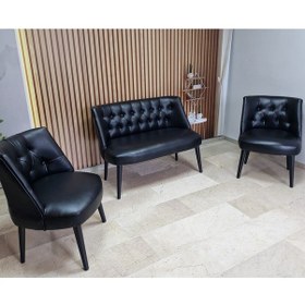 Resim Azra Mobilya Deri Çay Seti Koltuk Takımı - Bekleme Salonu - Cafe Mobilya - Ofis Mobilya - Balkon Mobilya Siyah 