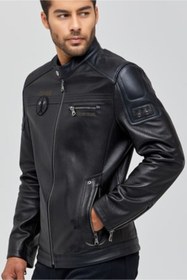 Resim Derimod Kawhi Erkek Siyah Slim-Fit Armalı Deri Mont 19WGD6351BT 