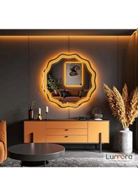Resim Zavira Amber Led'li Lazer Kumlamalı Lavabo & Banyo Aynası Dokunmatik Sensörlü 60 X 60 Turuncu 