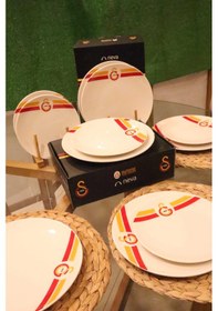 Resim Dekomus İle Lisanslı Galatasaray 6 Kişilik 12 Parça Porselen Servis Tabağı Ve Pasta Tabağı Seti 