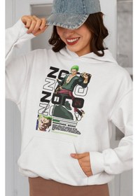Resim Sevbano Roronoa Zoro Baskılı Unisex Oversize One Piece Anime Karakter Hoo beyaz 