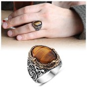 Resim Vav Işlemeli Kaplangözü Taşlı 925 Ayar Gümüş Erkek Yüzük (429370711) 