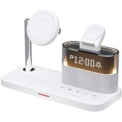 Resim Cloudstore Beyaz 5 İn 1 Manyetik Kablosuz Şarj Standı Led Gece Lambası Alarm Saati İos Watch Uyumlu Airpods 