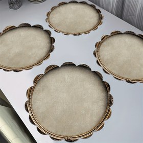 Resim 4 adet Antika Altın Çerçeveli Şık Dantel Yuvarlak Placemat - 38.1 cm, Parti, Mutfak ve Yemek Dekoru için Zarif Barok Eğilimli Tasarım, Elde Yıkanabilir, Polyester Malzeme, Yuvarlak Şekil, Şükran Günü için Mükemmel 