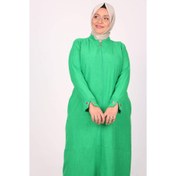 Resim 33003 Büyük Beden Önden Fermuarlı Keten Airobin Kap-Yeşil 