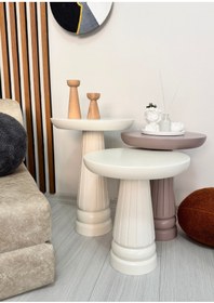 Resim AYLESA Ahşap 3’lü Set Mantar Yan Sehpa Modern Renkli Fiskos Zigon Çiçeklik 