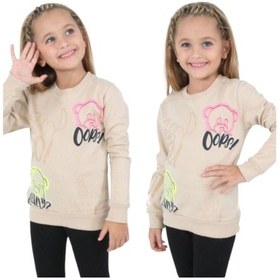 Resim İrem Kız Çocuk Ayıcık Ve Yazı Desenli Bej Renk Şardonlu Sweatshirt 