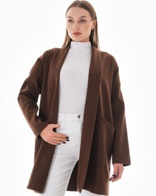 Resim GigiTex Kahverengi Kışlık Günlük Oversize Standart Kısa Kaliteli Kaşe Kaban 36-44 Beden 